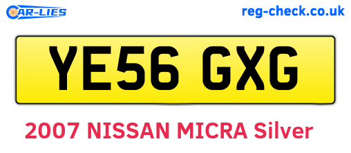 YE56GXG are the vehicle registration plates.