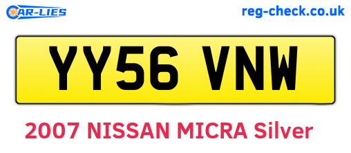 YY56VNW are the vehicle registration plates.
