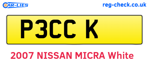 P3CCK are the vehicle registration plates.