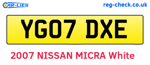 YG07DXE are the vehicle registration plates.