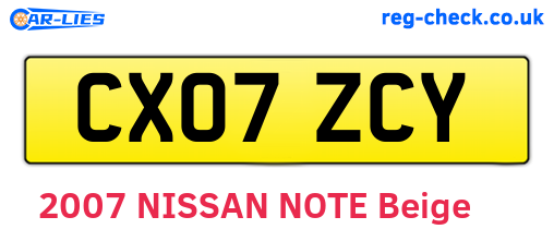 CX07ZCY are the vehicle registration plates.