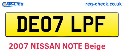 DE07LPF are the vehicle registration plates.