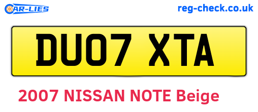 DU07XTA are the vehicle registration plates.