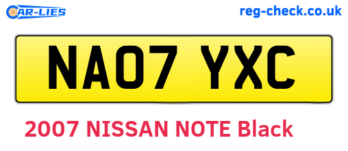 NA07YXC are the vehicle registration plates.