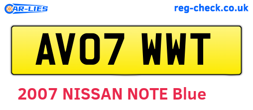AV07WWT are the vehicle registration plates.