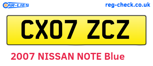 CX07ZCZ are the vehicle registration plates.