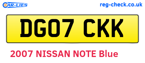 DG07CKK are the vehicle registration plates.