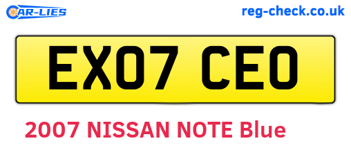EX07CEO are the vehicle registration plates.