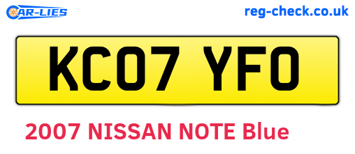 KC07YFO are the vehicle registration plates.