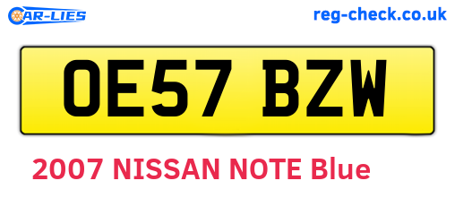 OE57BZW are the vehicle registration plates.