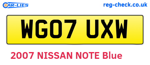 WG07UXW are the vehicle registration plates.