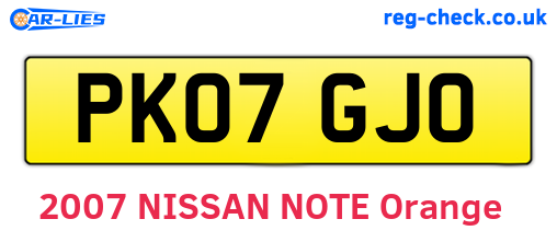PK07GJO are the vehicle registration plates.