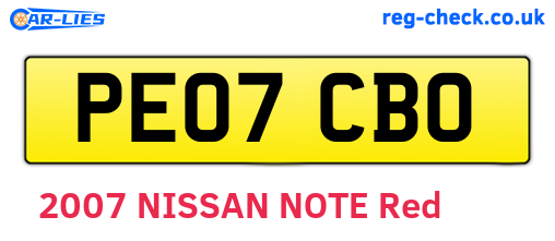 PE07CBO are the vehicle registration plates.