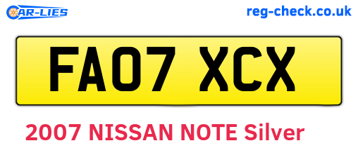 FA07XCX are the vehicle registration plates.