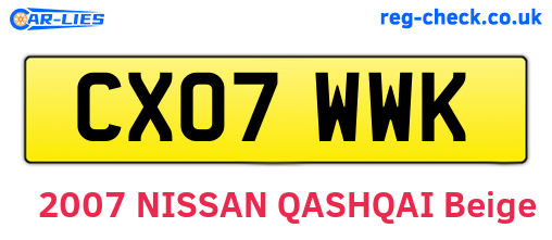 CX07WWK are the vehicle registration plates.