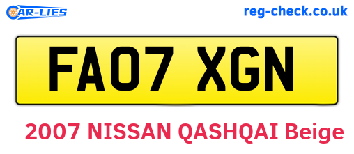 FA07XGN are the vehicle registration plates.