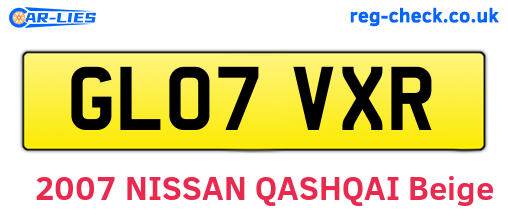 GL07VXR are the vehicle registration plates.