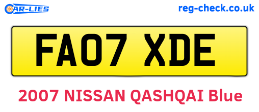 FA07XDE are the vehicle registration plates.