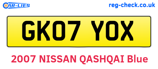 GK07YOX are the vehicle registration plates.