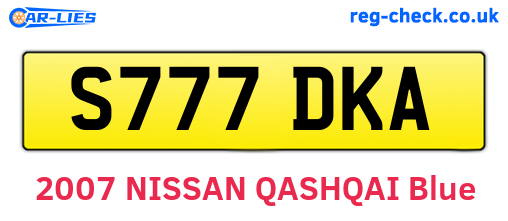 S777DKA are the vehicle registration plates.