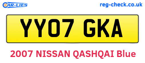 YY07GKA are the vehicle registration plates.
