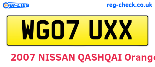 WG07UXX are the vehicle registration plates.