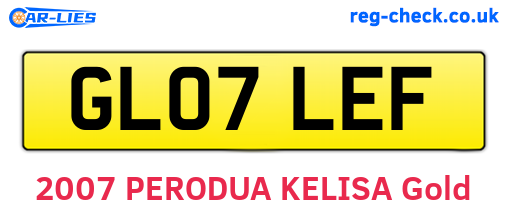 GL07LEF are the vehicle registration plates.