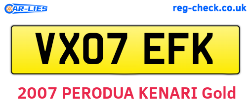 VX07EFK are the vehicle registration plates.