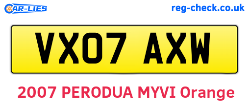 VX07AXW are the vehicle registration plates.