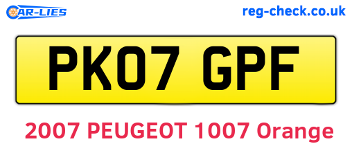 PK07GPF are the vehicle registration plates.