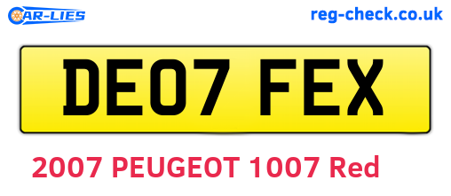 DE07FEX are the vehicle registration plates.