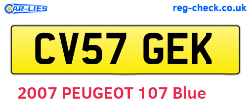 CV57GEK are the vehicle registration plates.