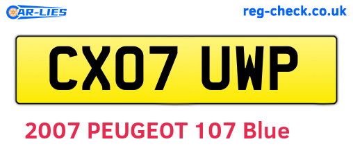 CX07UWP are the vehicle registration plates.