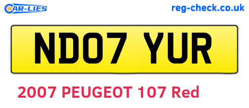 ND07YUR are the vehicle registration plates.