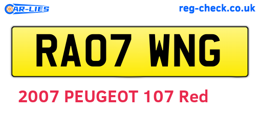 RA07WNG are the vehicle registration plates.
