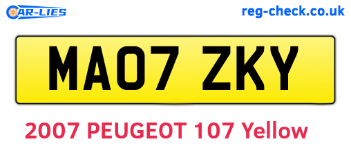MA07ZKY are the vehicle registration plates.