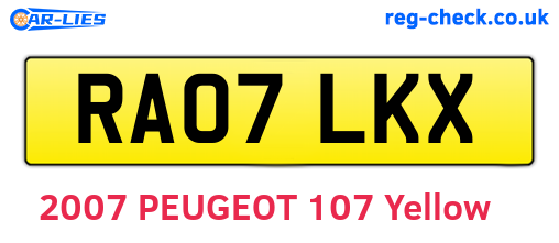 RA07LKX are the vehicle registration plates.