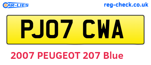 PJ07CWA are the vehicle registration plates.