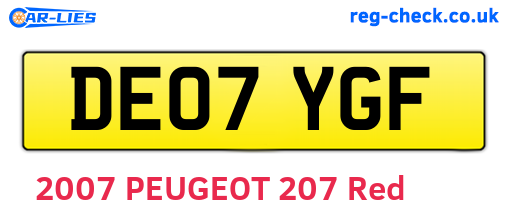 DE07YGF are the vehicle registration plates.