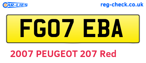 FG07EBA are the vehicle registration plates.