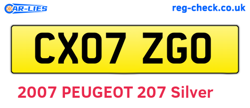 CX07ZGO are the vehicle registration plates.