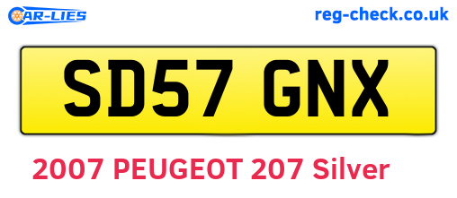 SD57GNX are the vehicle registration plates.