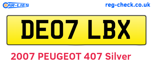 DE07LBX are the vehicle registration plates.