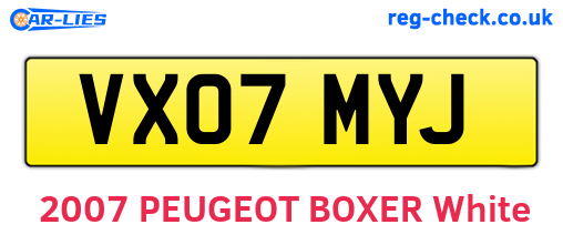 VX07MYJ are the vehicle registration plates.