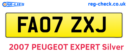 FA07ZXJ are the vehicle registration plates.