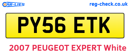 PY56ETK are the vehicle registration plates.