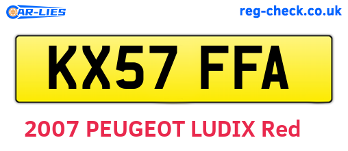 KX57FFA are the vehicle registration plates.