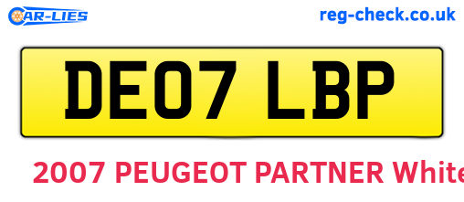 DE07LBP are the vehicle registration plates.