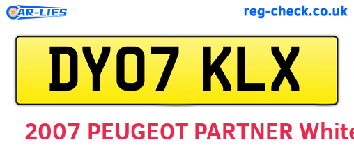 DY07KLX are the vehicle registration plates.