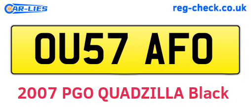 OU57AFO are the vehicle registration plates.